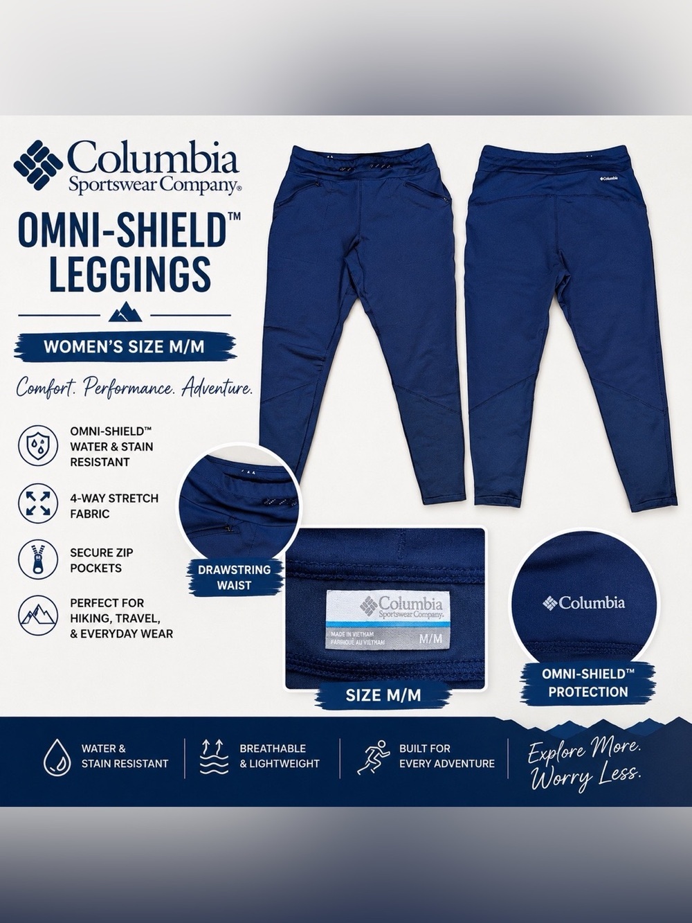 Columbia Omni-Shield Women’s Performance Leggings – Navy Blue | Size M
